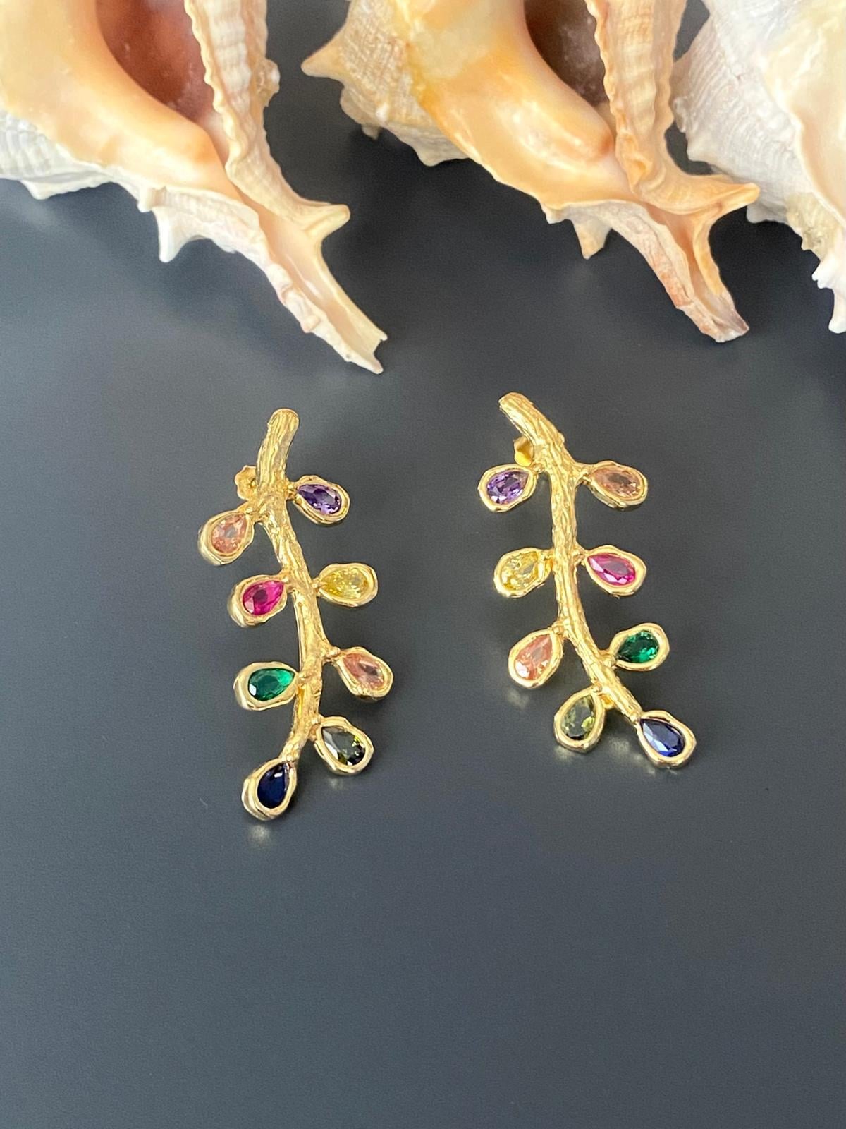 Çakra Taşlı Yaprak Küpe