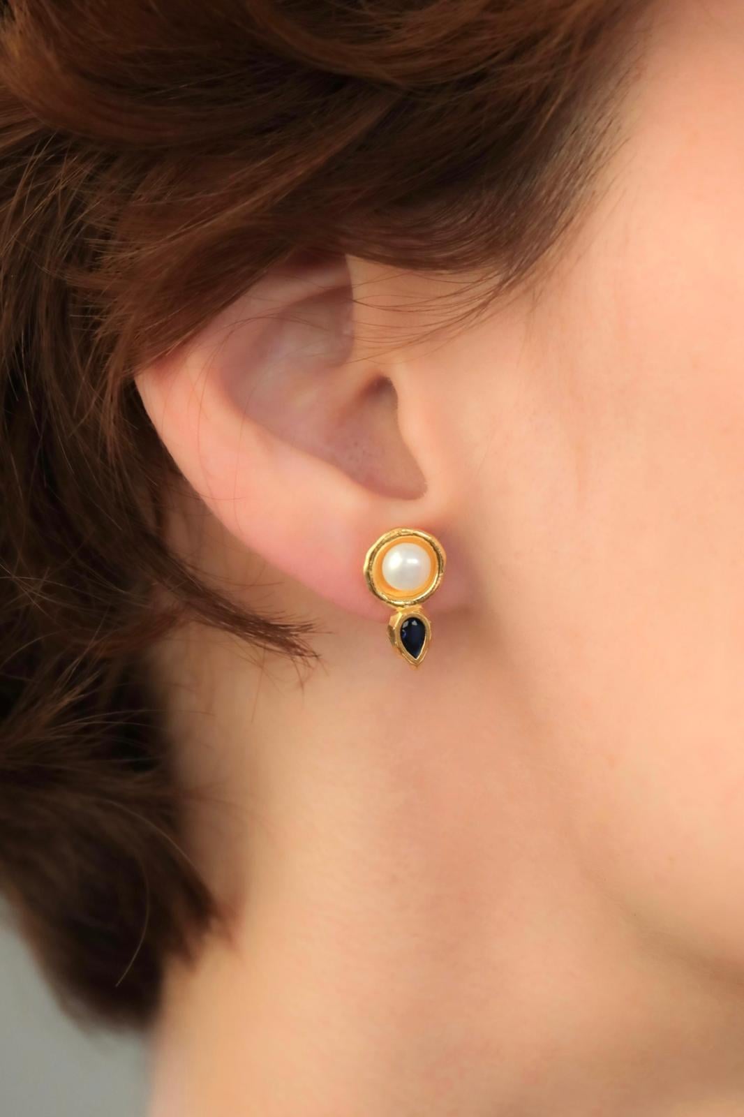 Damla Blue Topaz Ve İncili Küpe