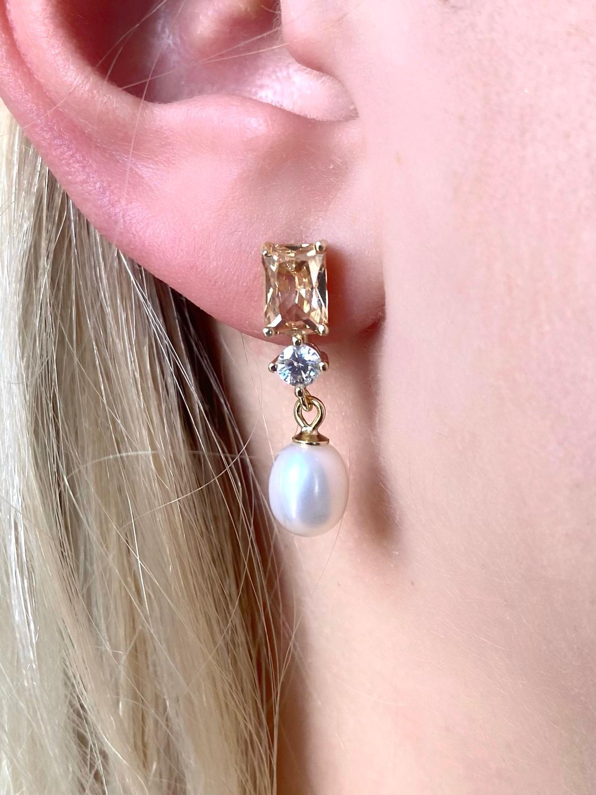 İnci Ve Sitrin Taşlı Küpe