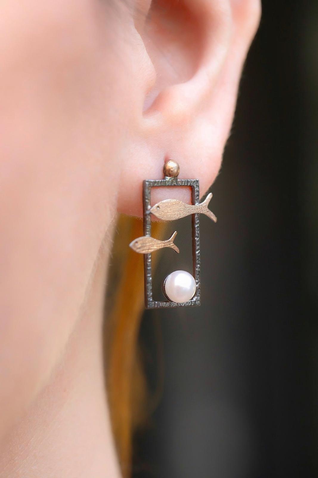 İncili Balık Küpe Rose