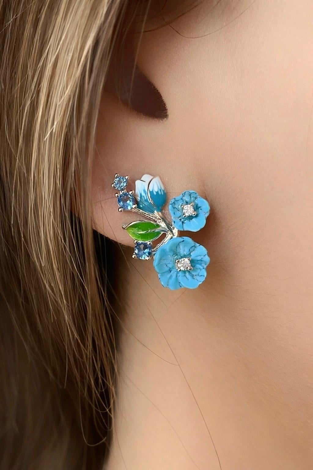 Turkuaz Çiçek Küpe 2