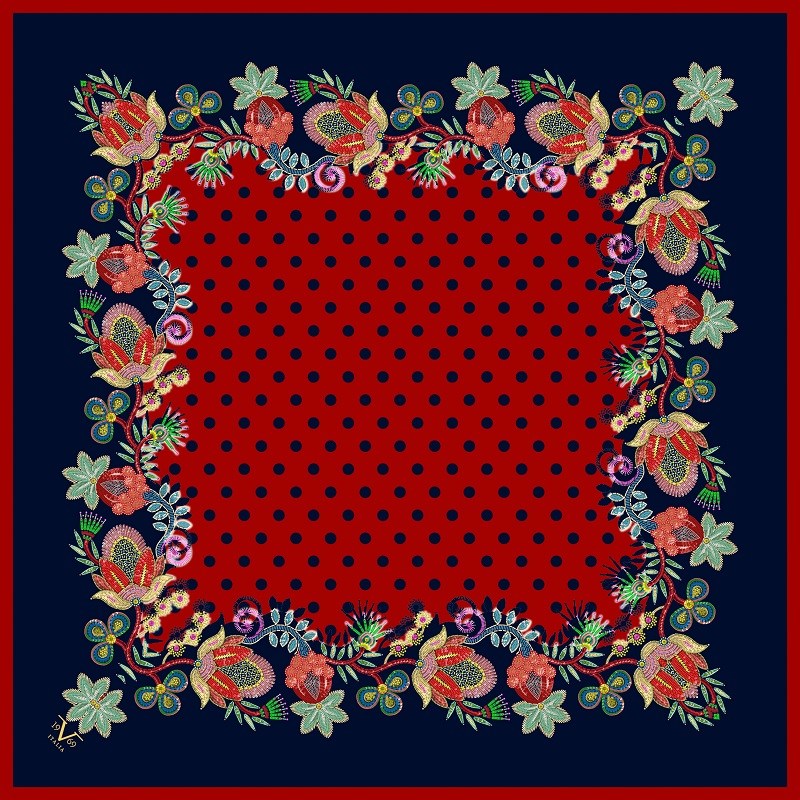 EŞARPÇiçekli Desen Gold Seri Twill Eşarp Askısı ile Birlikte 90x90 cm