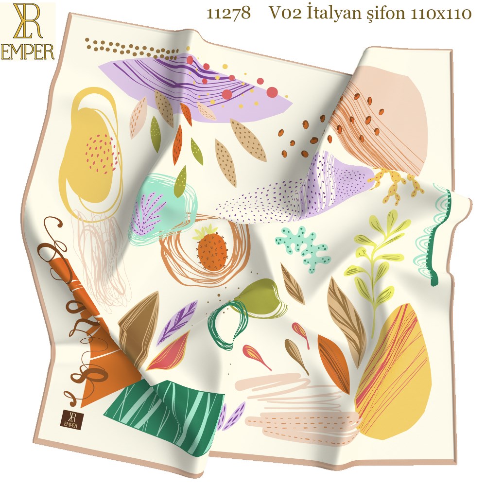 EŞARPDesenli İtalyan Şifon Seri Askısı ile Birlikte 110x110cm