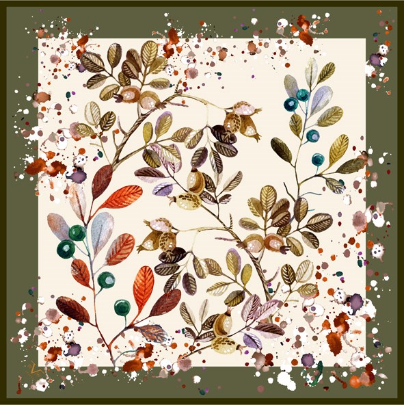 ScarfÇiçekli Desen Black Seri Twill Eşarp Askısı ile Birlikte 90x90 cm