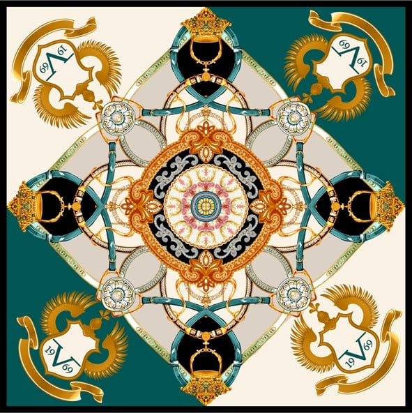 EŞARPBarok Desen Black Seri Twill Eşarp Askısı ile Birlikte 90x90 cm