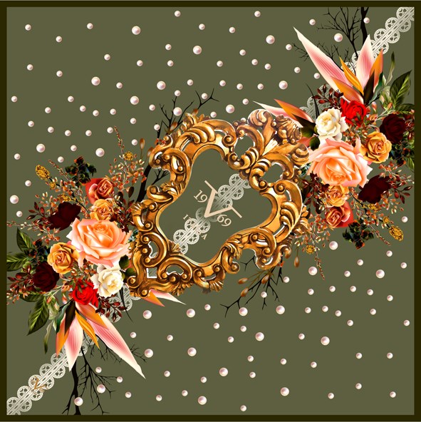 EŞARPÇiçekli Desen Black Seri Rayon Eşarp Askısı ile Birlikte 90x90 cm