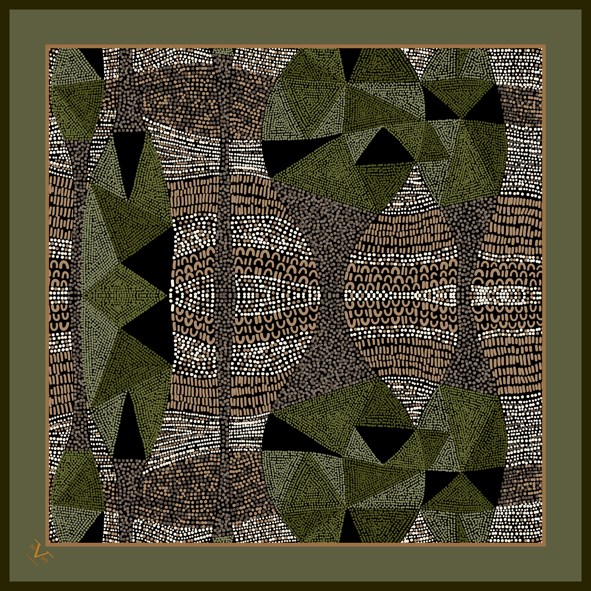 EŞARPEthnic Desen Black Seri Twill Eşarp Askısı ile Birlikte 90x90 cm