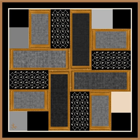 EŞARPPatchwork Desen Black Seri Twill Eşarp Askısı ile Birlikte 90x90 cm