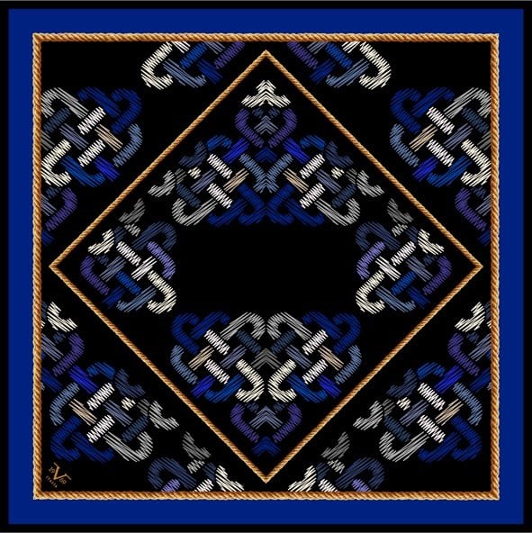 EŞARPEthnic Desen Black Seri Twill Eşarp Askısı ile Birlikte 90x90 cm