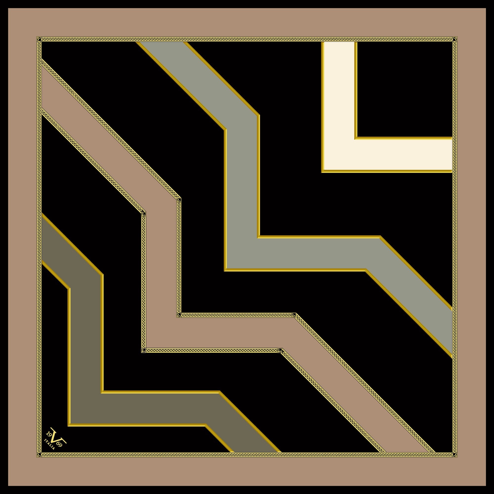 GOLD SERİ EŞARPGeometrik Desen Gold Seri Twill Eşarp Askısı ile Birlikte 90x90 cm