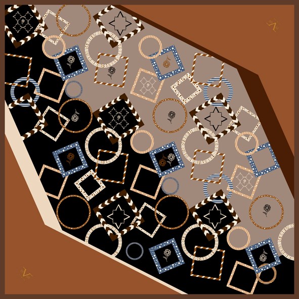 EŞARPGeometrik Desen Black Seri Twill Eşarp Askısı ile Birlikte 90x90 cm