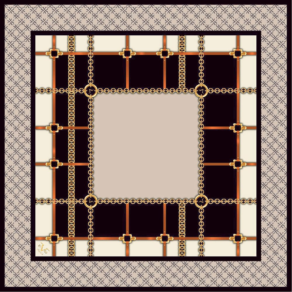 EŞARPGeometrik Desen Gold Seri Twill Eşarp Askısı ile Birlikte 90x90 cm