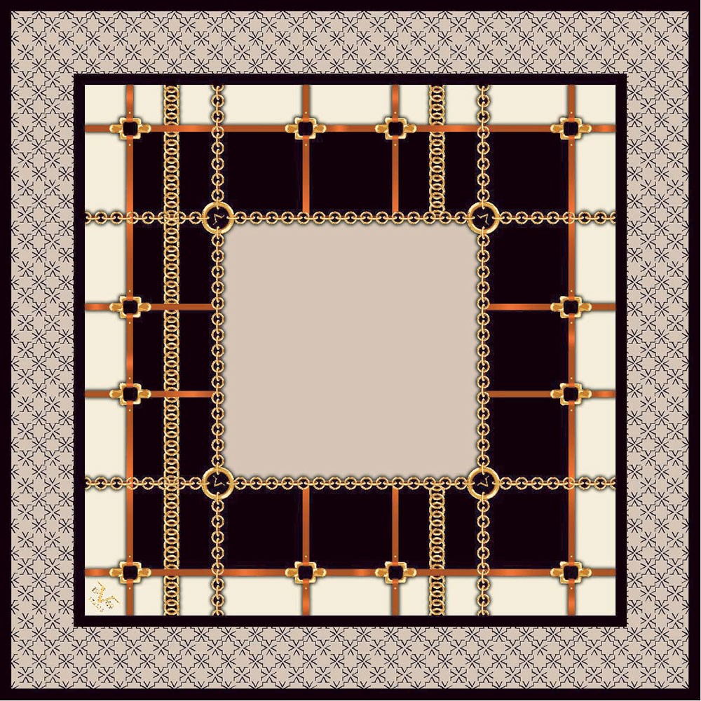 EŞARPGeometrik Desen Gold Seri Twill Eşarp Askısı ile Birlikte 90x90 cm