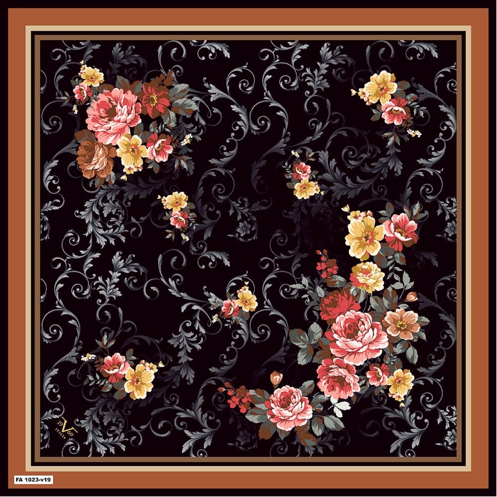 EŞARPÇiçekli Desen Black Seri Rayon Eşarp Askısı ile Birlikte 90x90 cm