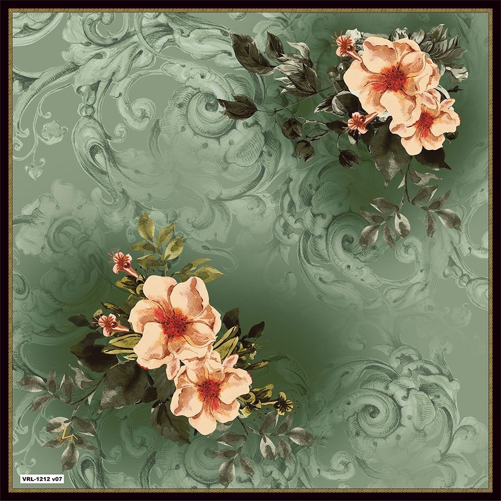 BLACK SERİ EŞARPBarok Çiçekli Desen Black Seri Twill Eşarp Askısı ile Birlikte 90x90 cm