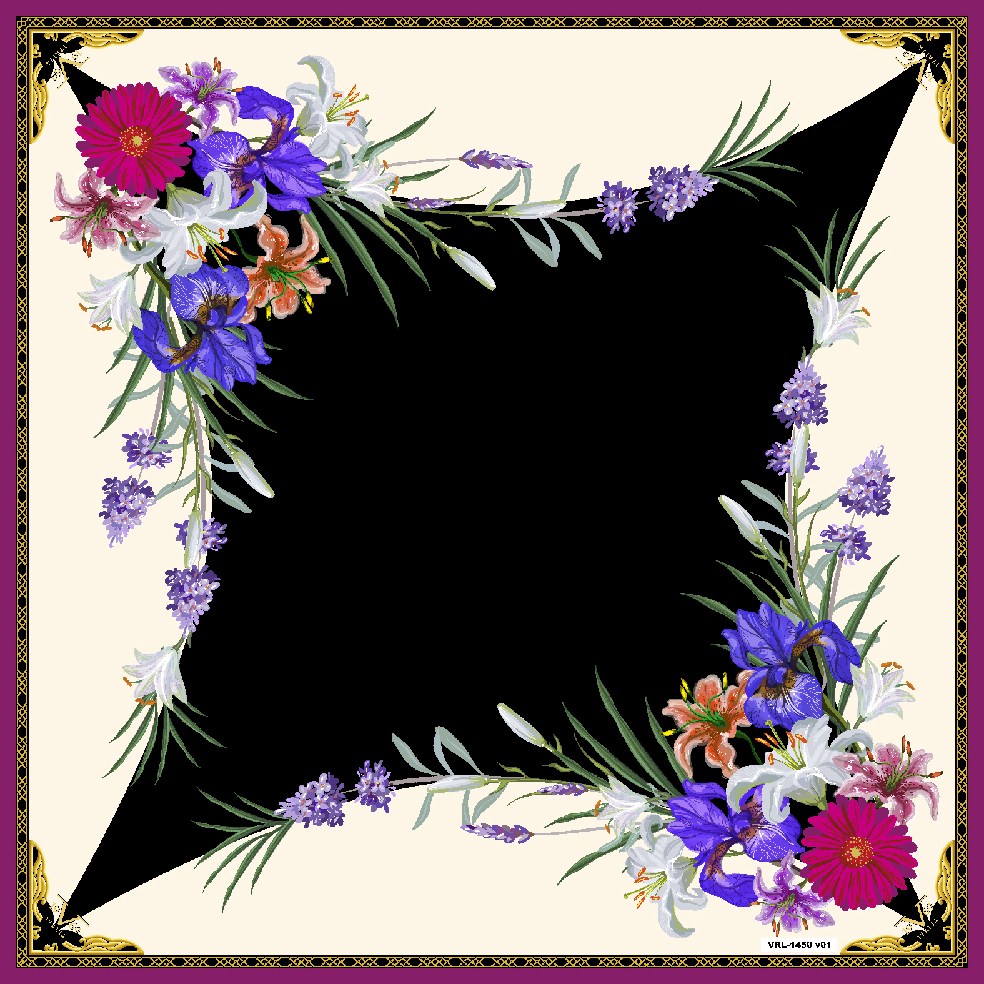 BLACK SERİ EŞARPÇiçekli Desen Black Seri Twill Eşarp Askısı ile Birlikte 90x90 cm
