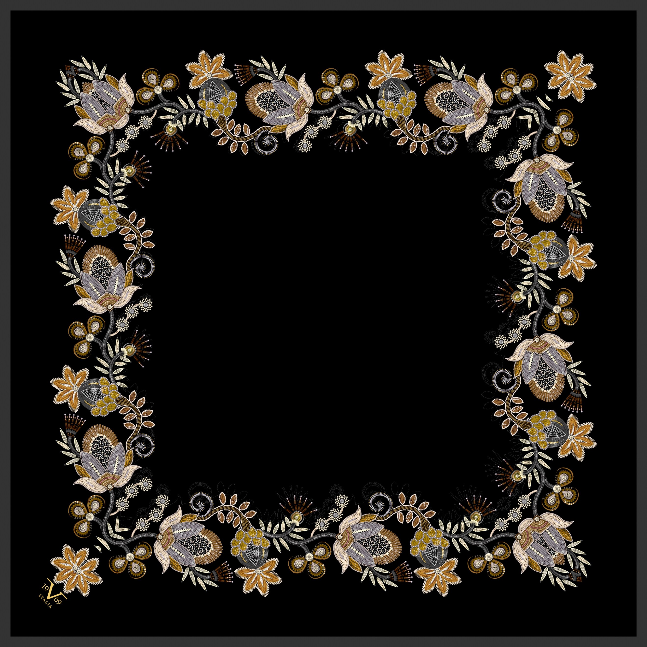 ScarfÇiçekli Desen Gold Seri Twill Eşarp Askısı ile Birlikte 90x90 cm
