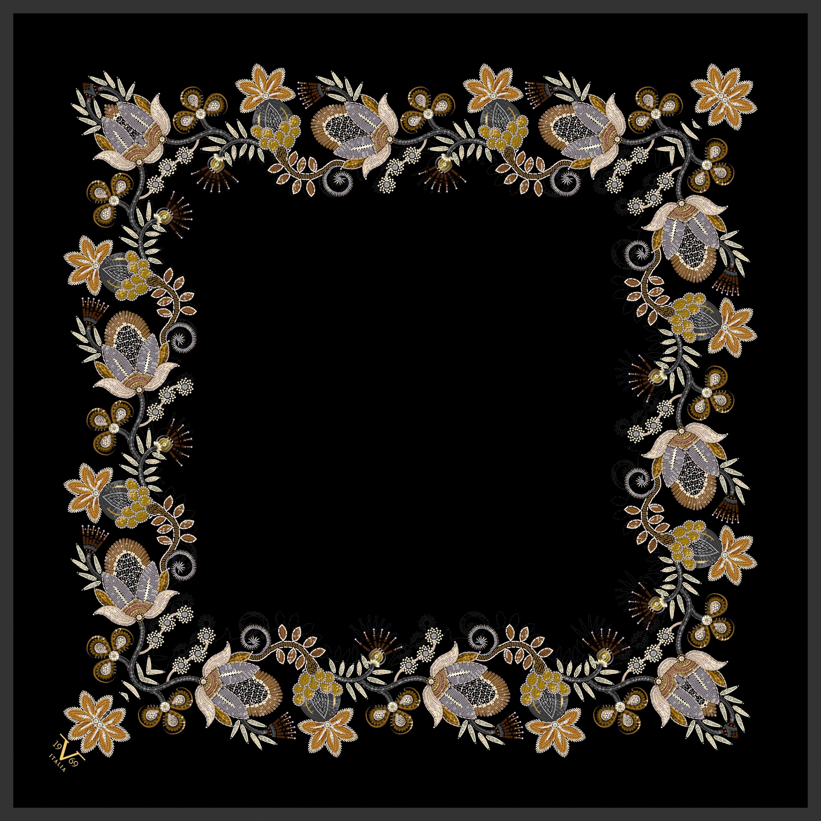 EŞARPÇiçekli Desen Gold Seri Twill Eşarp Askısı ile Birlikte 90x90 cm