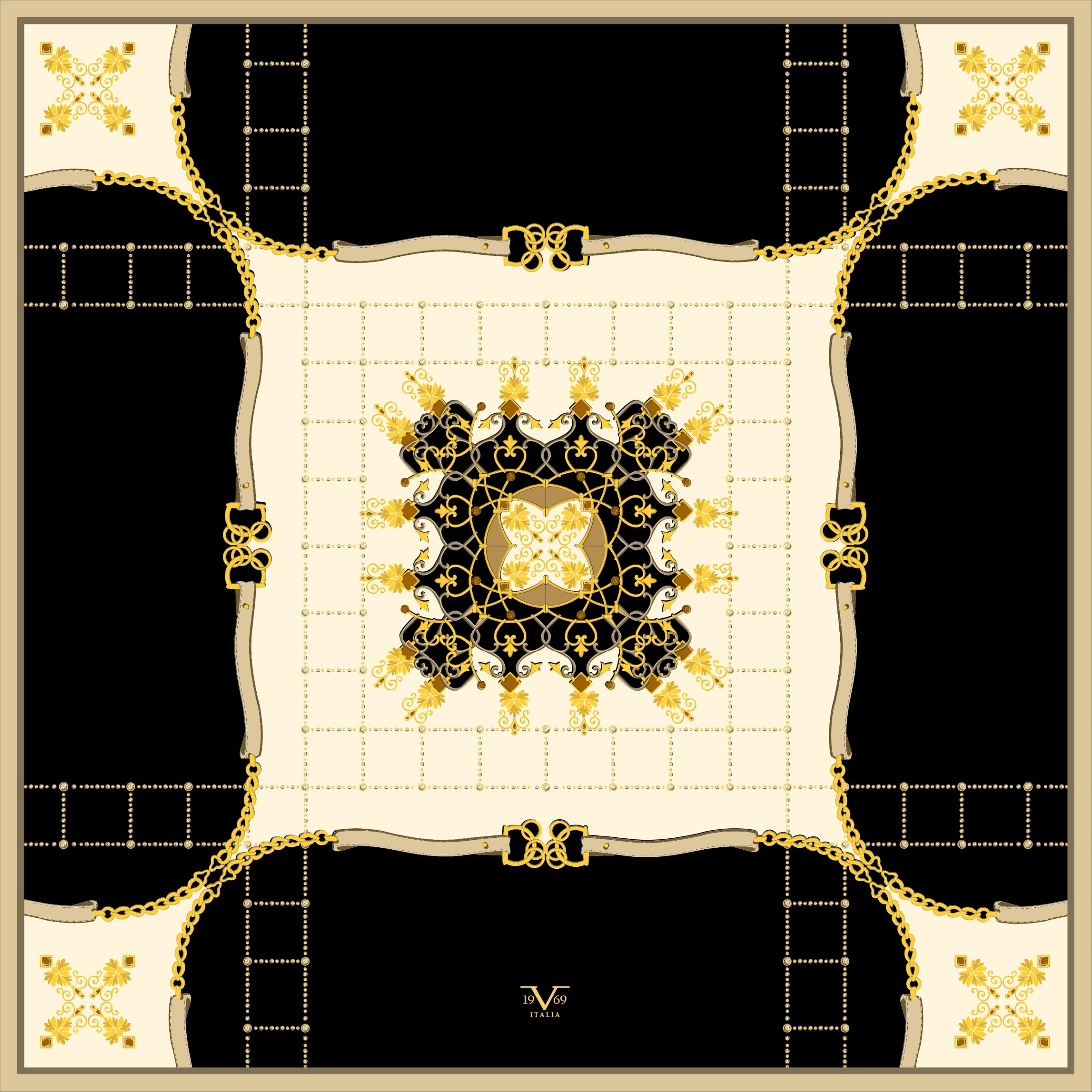 EŞARPZincirli Desen Gold Seri Twill Eşarp Askısı ile Birlikte 90x90 cm