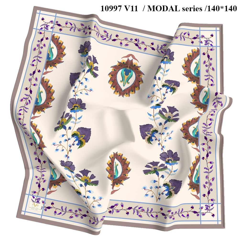 EŞARPÇiçek Desen Dimi Modal Seri Eşarp  l Askısı ile Birlikte 130x130 cm