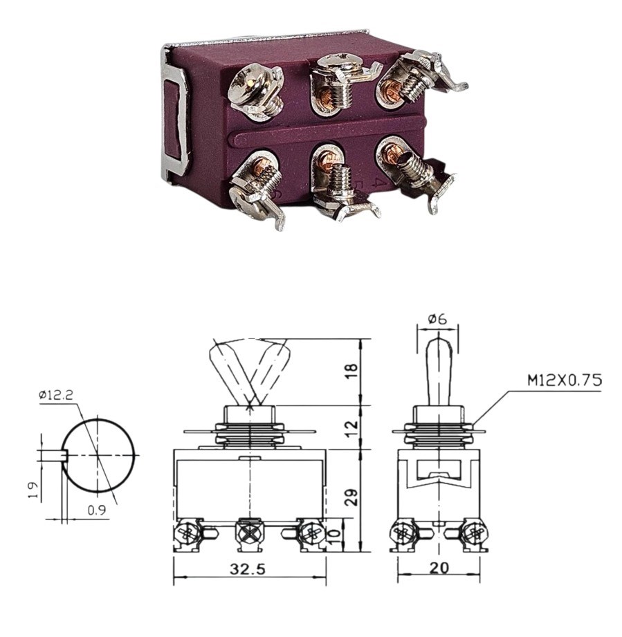 IC-158S SWION Toggle Switch 15AMP 6P ON-OFF-ON Ø12mm XT-23B