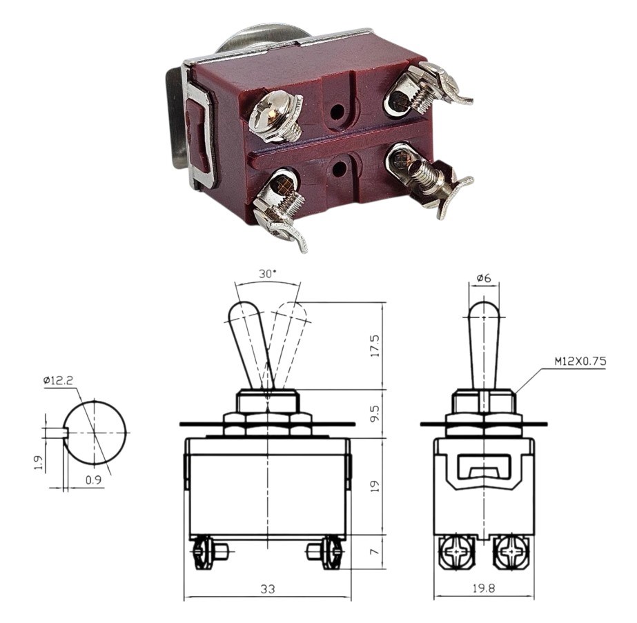 IC-156A Toggle Switch 4P MOM-OFF Ø12mm KN3C-211