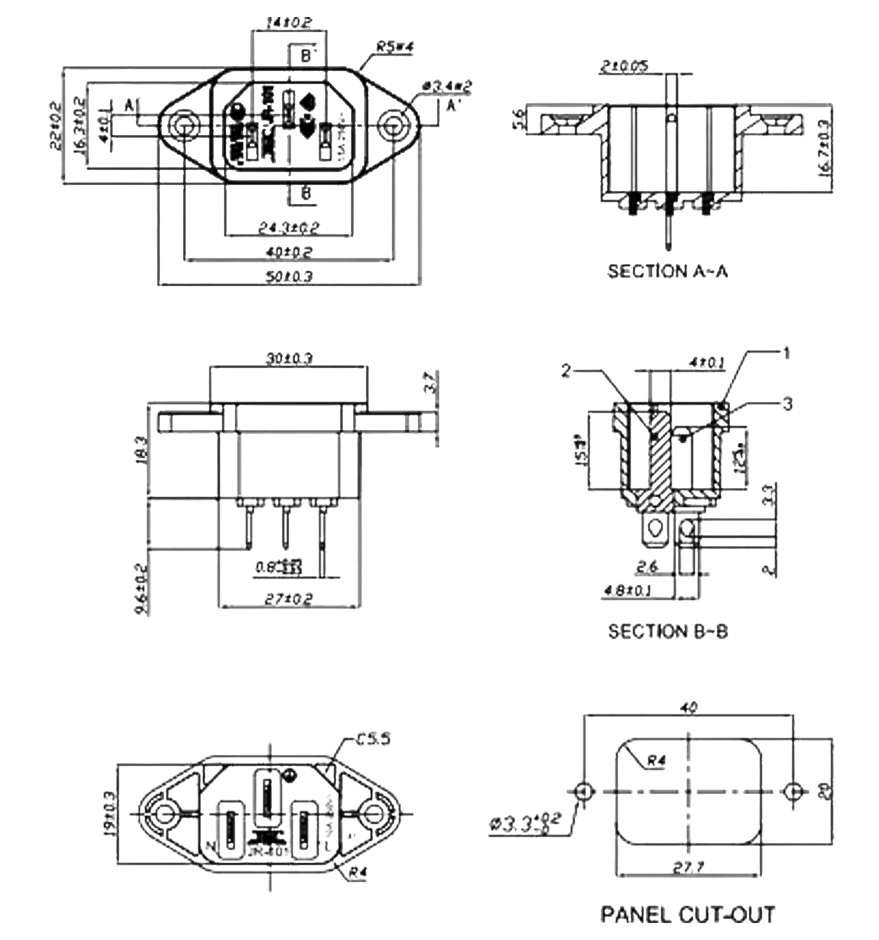 IC-212-S C14 Power Soket Erkek Kulaklı - UL Sertifikalı