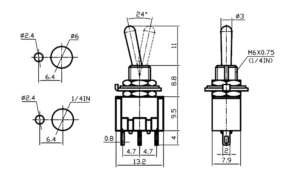 IC-141 Toggle Switch Yaylı OFF-MOM (Kaliteli) Ø6mm MTS-112