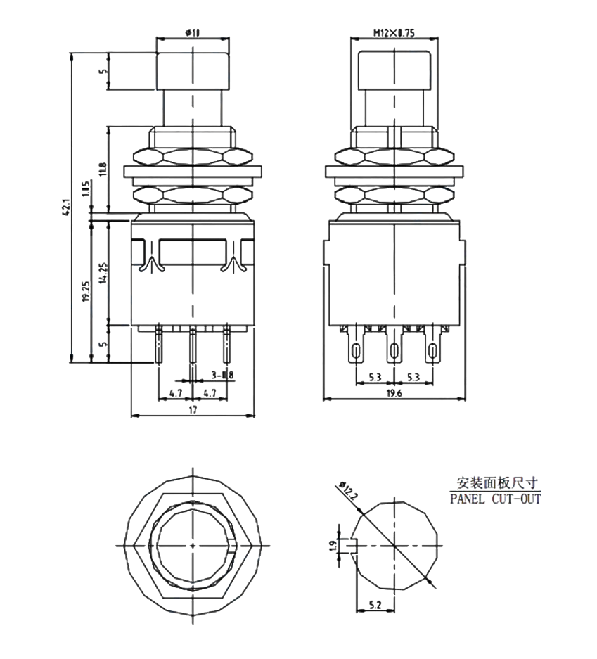 IC-148J-9 Pedal Switch Kalıcılı 9P Ø12mm PBS-24-302