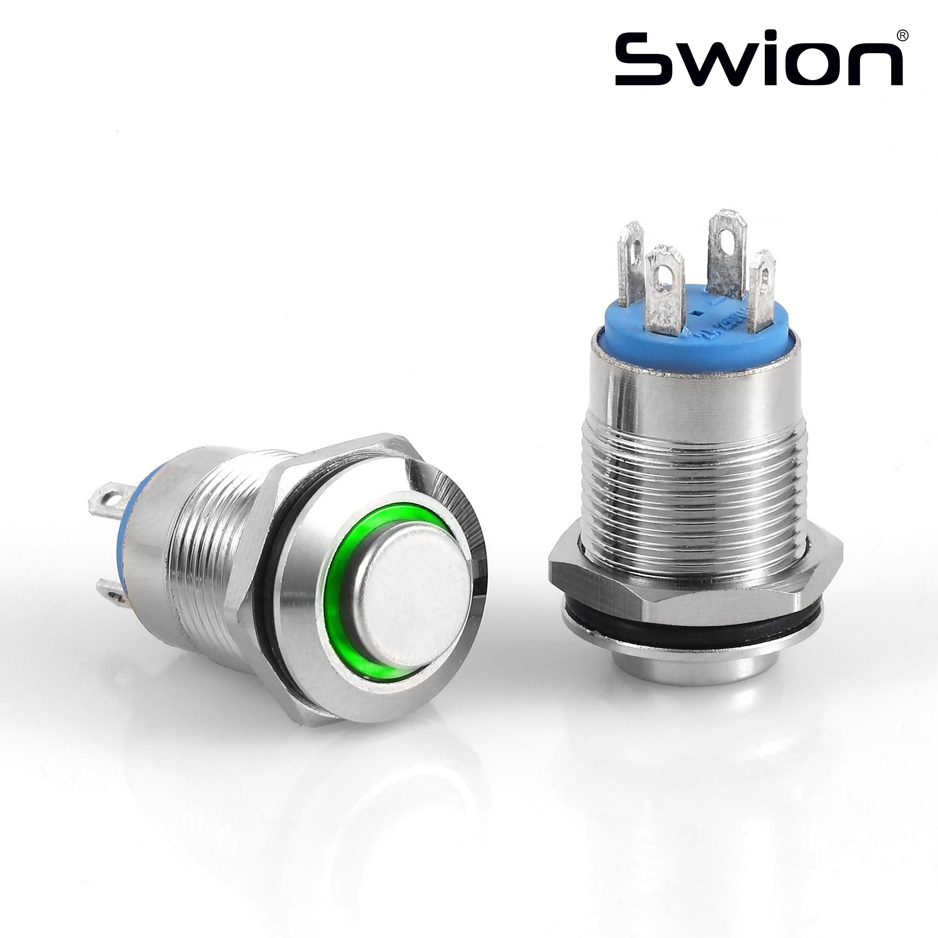D12-G | 12MM METAL YAYLI BUTON 12-24V YEŞİL LED