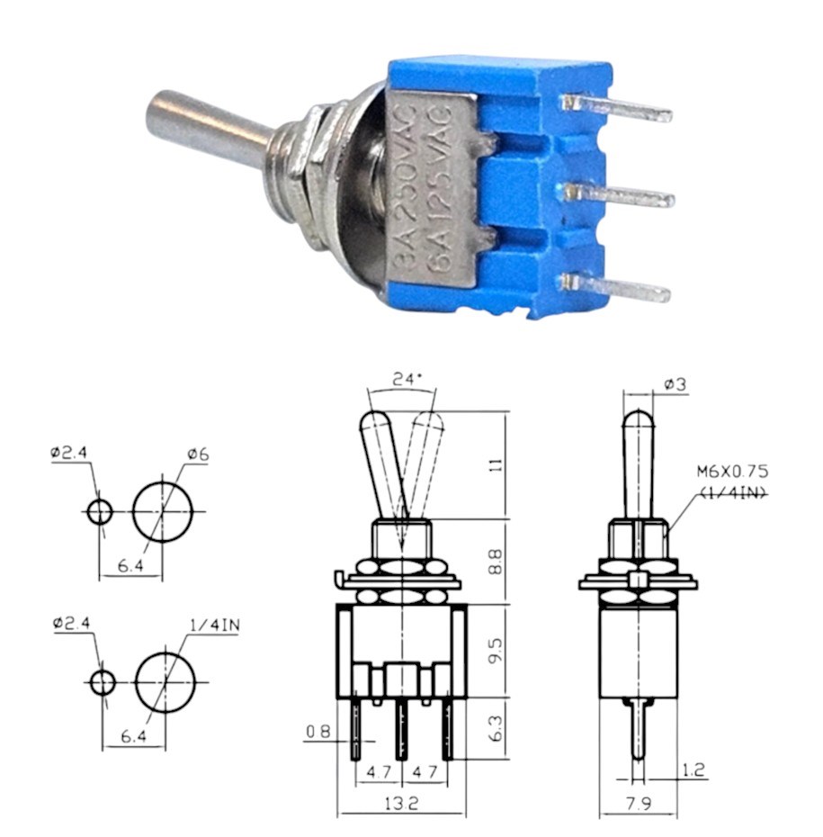 IC-139C Toggle Switch İğne Ayak ON-OFF Ø6mm MTS-102-A2