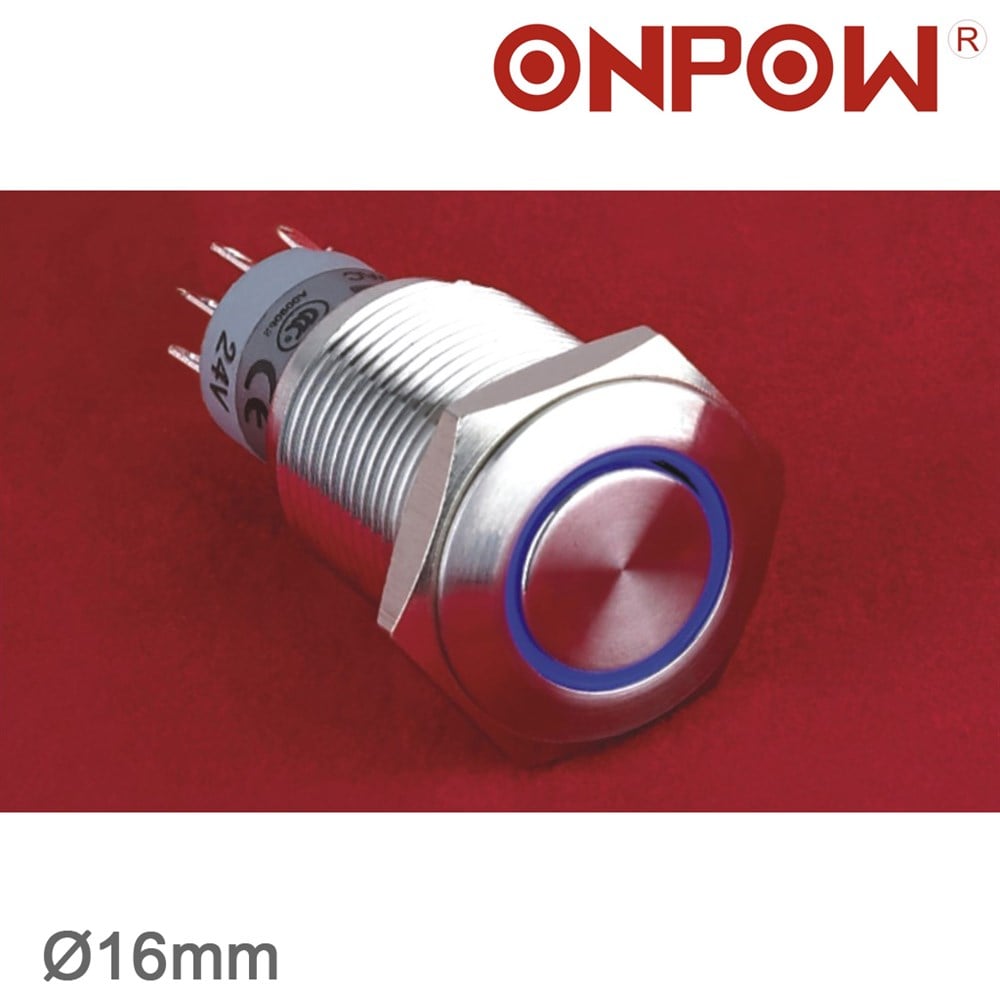16mm Metal LED'li Kalıcı Buton IP67 LAS2-GQH-11ZE
