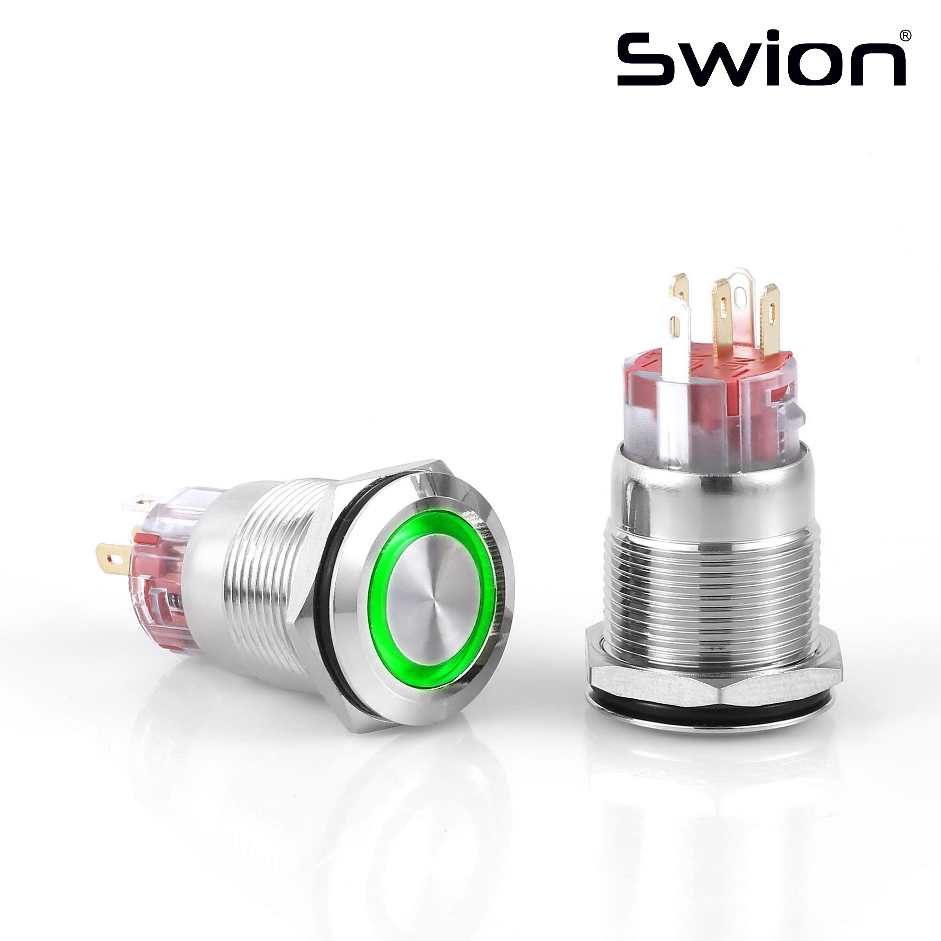 D58 19MM METAL YAYLI BUTON 12-24V YEŞİL LED