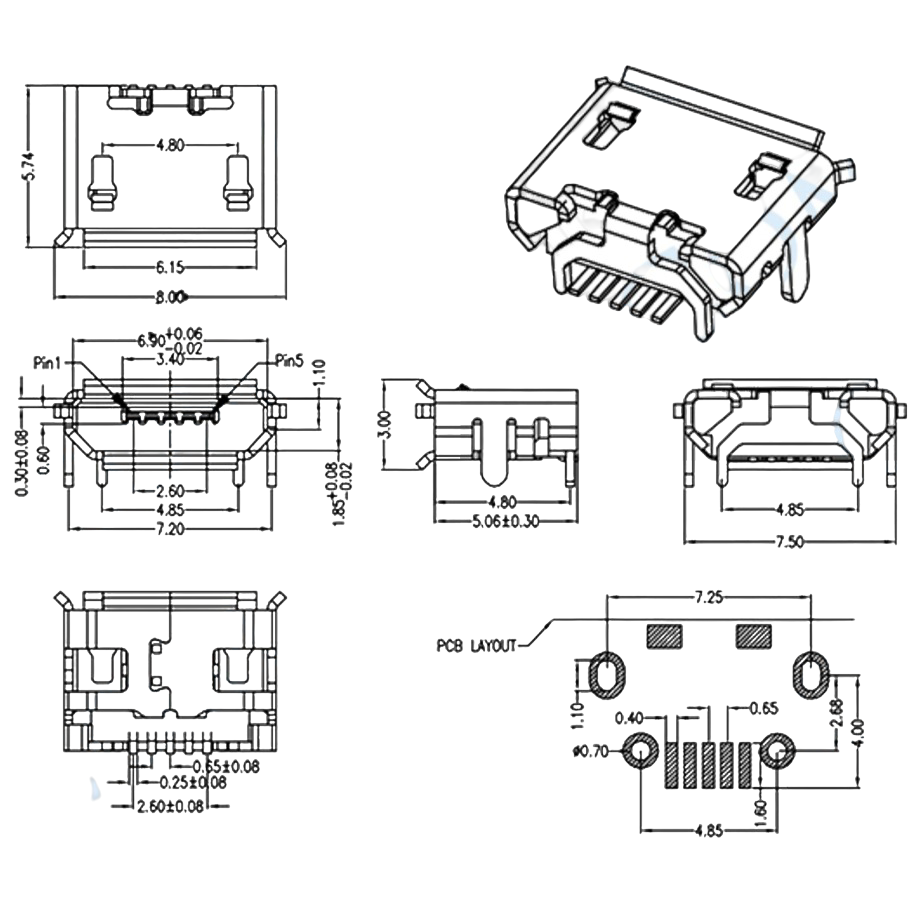 IC-266A-1 Mikro USB 4 Şaseli Mini 5 Pin