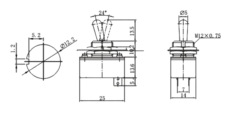 IC-149 Toggle Switch 2P ON-OFF Ø12mm KN3-1