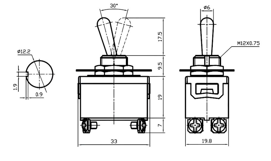 IC-156 Toggle Switch 4P ON-OFF Ø12mm KN3C-201