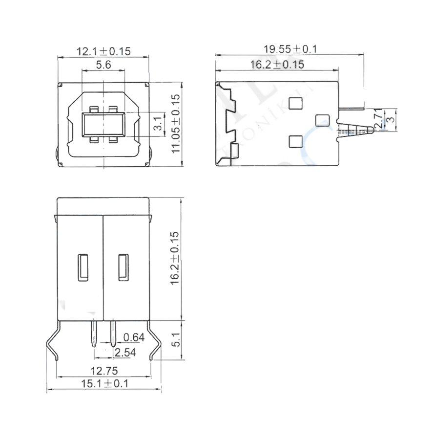 IC-263 USB Şase B Tip 180°Dişi