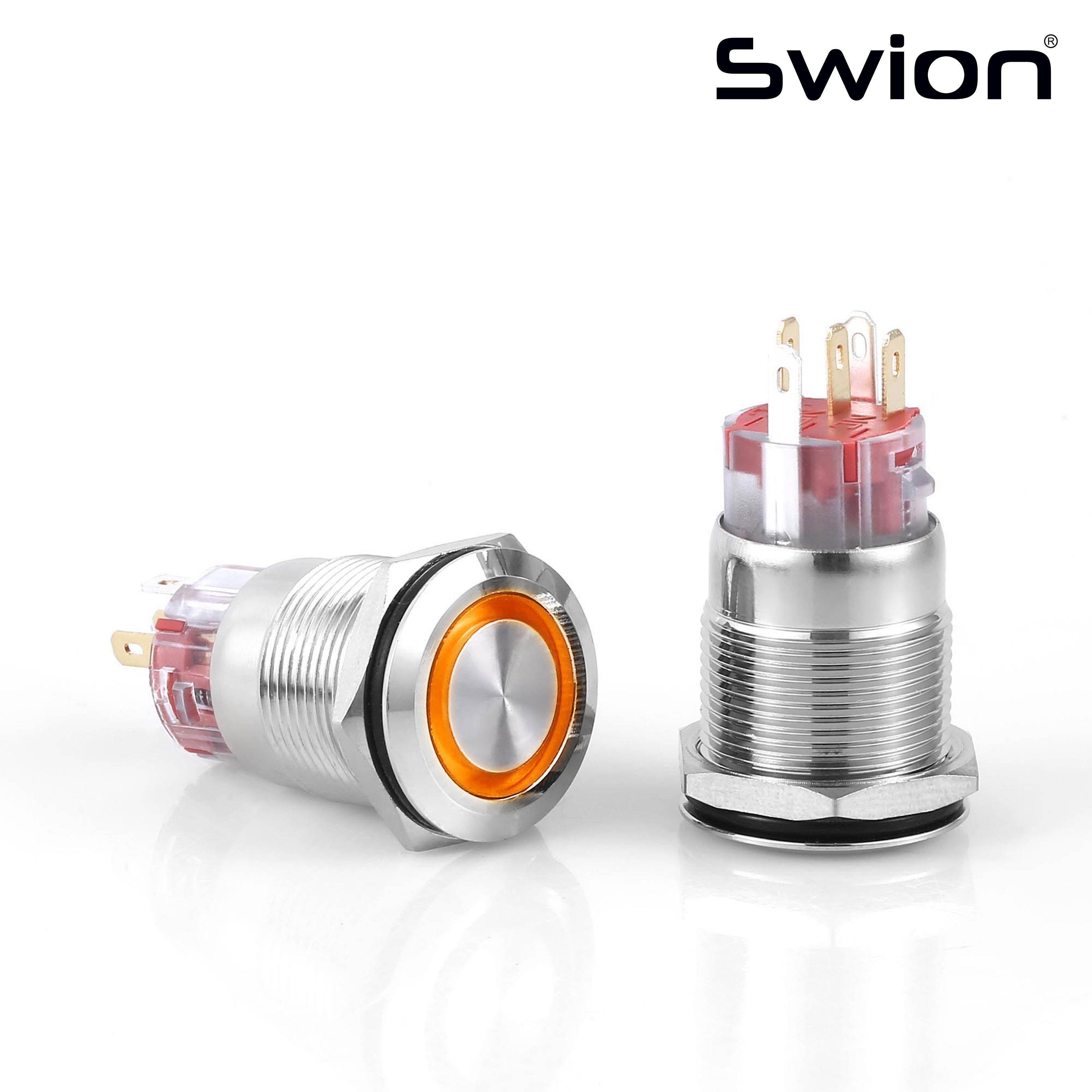 D82 19MM METAL YAYLI BUTON 12-24V TURUNCU LED
