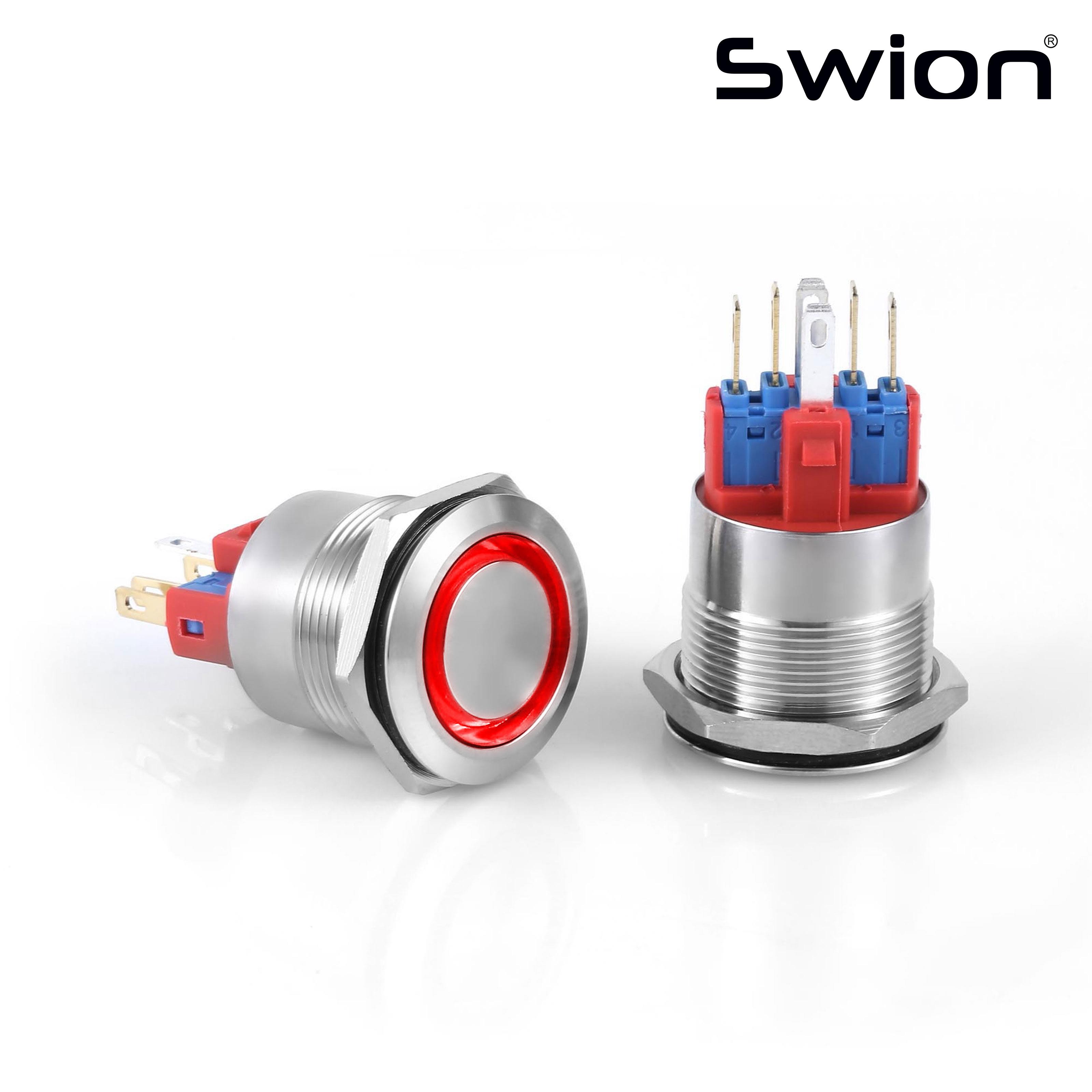 D72 | 22MM  METAL KALICILI BUTON 12-24V KIRMIZI LED