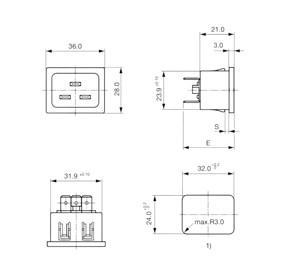 IC-215A1-2 C20 Power Soket Erkek Kulaksız