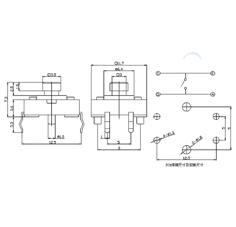 IC-204 Tact Switch 12x12 Kapak Takılabilir