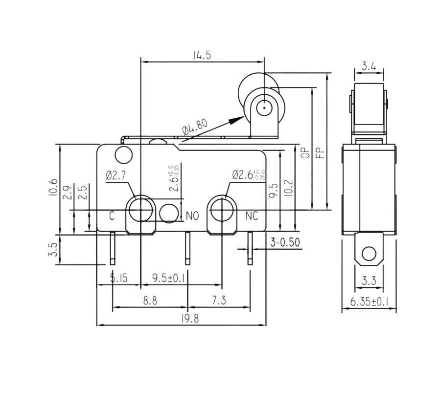 IC-168 Micro Switch Lehim Bacak Makaralı KW4-Z5F