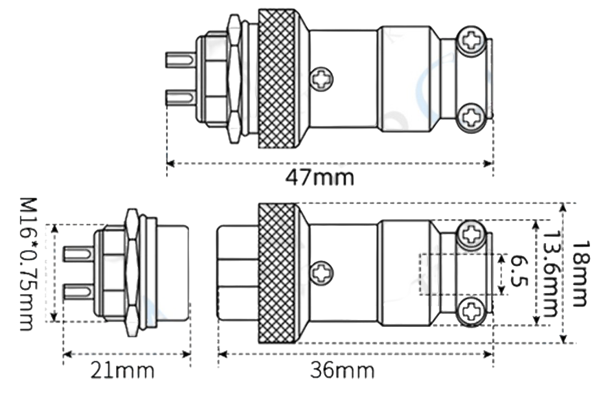 IC-261M 16mm Mayk Fiş Şase Erkek - Seyyar Dişi
