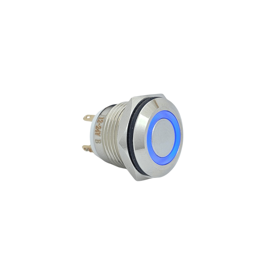 E36 16MM METAL BUTON YAYLI 12-24V MAVİ LED 1NO