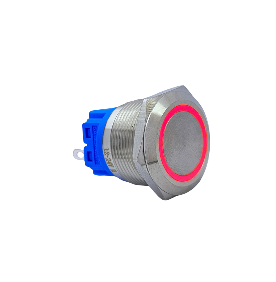 E69 22MM METAL BUTON YAYLI 12-24V KIRMIZI LED 1NO/1NC