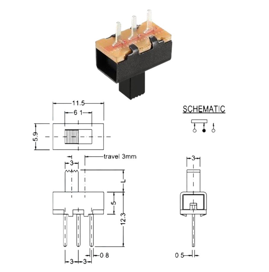 IC-205 Slide Switch ON-OFF 3P PCB
