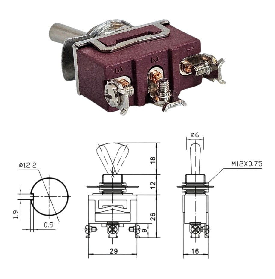 IC-152S SWION Toggle Switch 15AMP 3P ON-OFF Ø12mm XT12-B