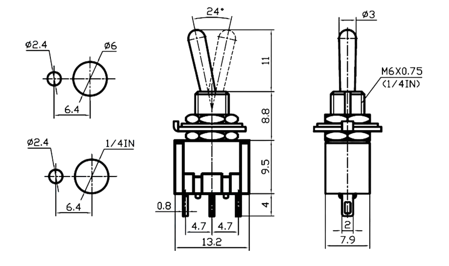 IC-143 Toggle Switch Yaylı MOM-OFF-MOM (Kaliteli) Ø6mm MTS-123