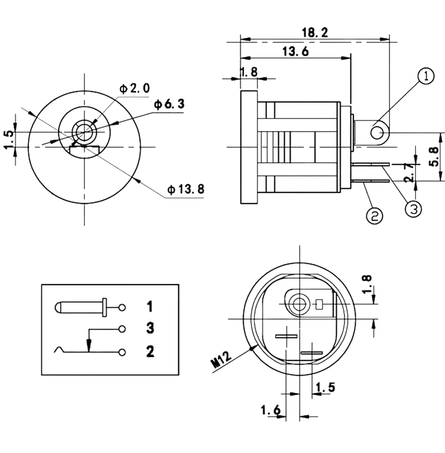 IC-257B DC Jak 2.1mm Geçmeli Tip