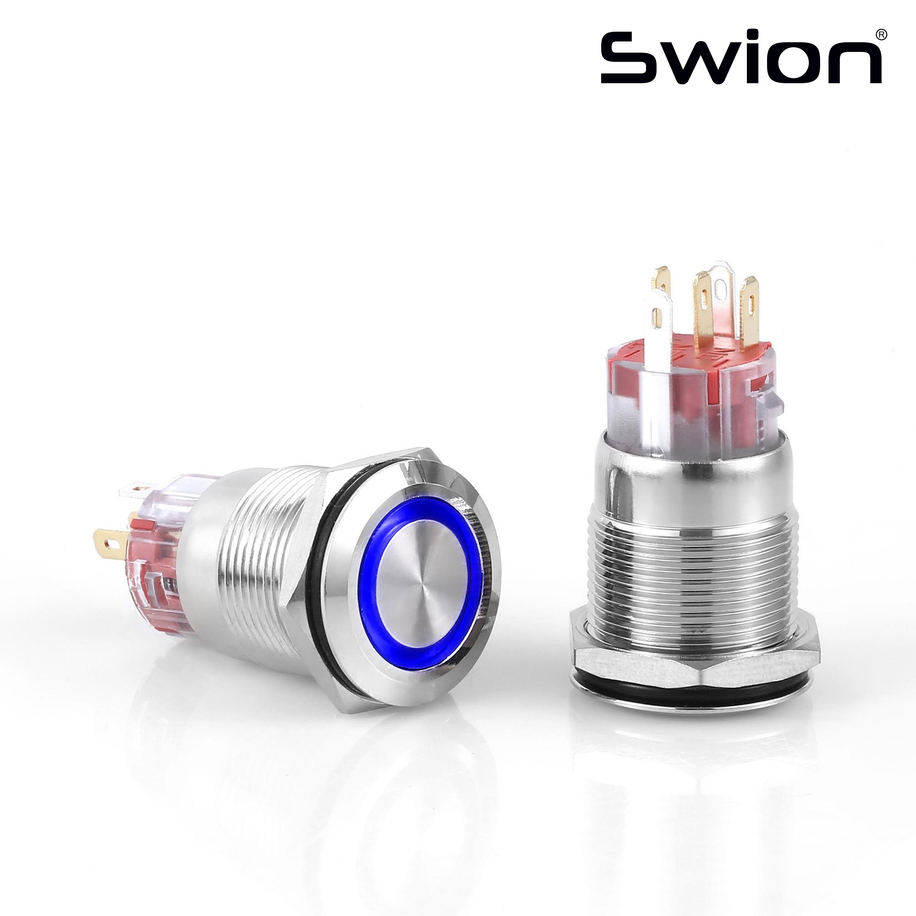 D2 19MM METAL KALICILI BUTON 12-24V MAVİ LED